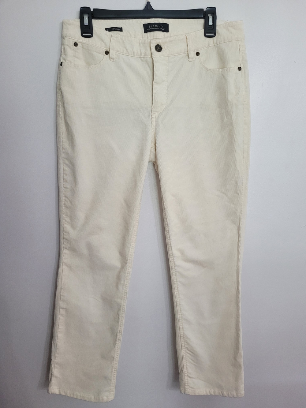 Talbots Womens Straight Corduroy Jeans Ivory Stretch 5-Pocket Size 6